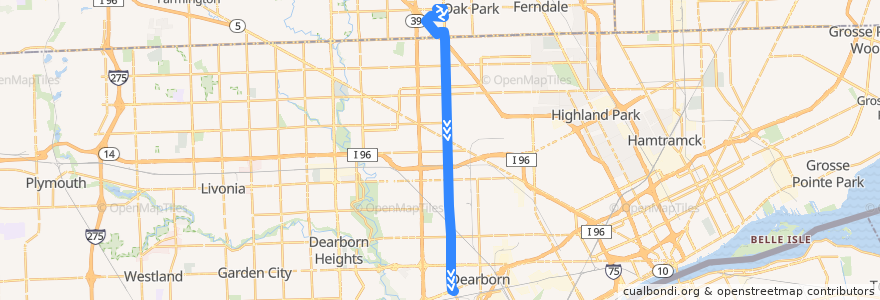 Mapa del recorrido 10 SB: 9 Mile => Michigan de la línea  en Míchigan.