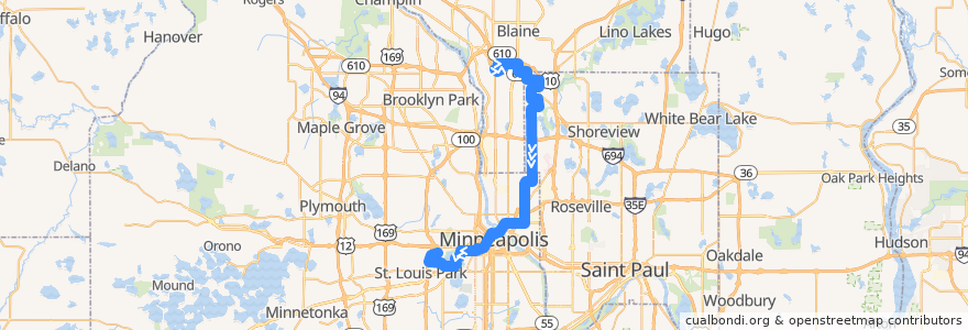 Mapa del recorrido Metro Transit 25L (southbound) de la línea  en Minnesota.