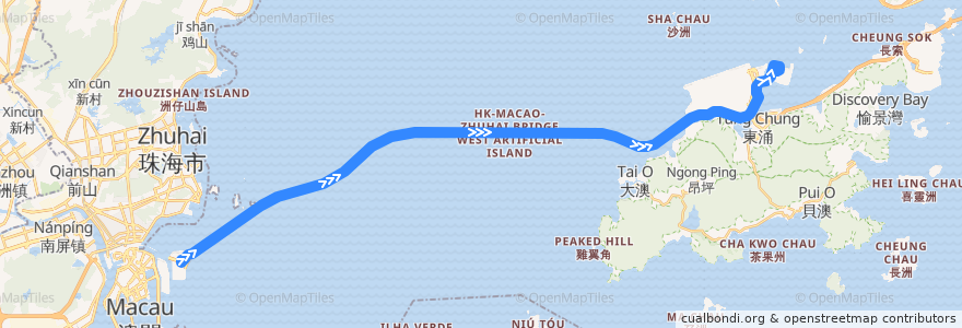 Mapa del recorrido 港珠澳大橋口岸穿梭巴士港珠線 Hong Kong - Zhuhai - Macao Bridge Port Shuttle Bus Hong Kong - Zhuhai Line de la línea  en 广东省.