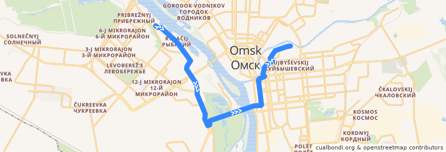 Mapa del recorrido Автобус №16 : пос. Рыбачий - Трикотажная фабрика de la línea  en Omsk.