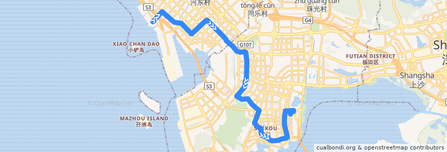Mapa del recorrido M484 大铲湾公交总站 => 深圳湾口岸 de la línea  en 深圳市.
