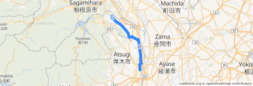 Mapa del recorrido 厚木60系統 de la línea  en 神奈川縣.