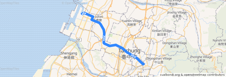 Mapa del recorrido 310路 (往臺中火車站) de la línea  en 臺中市.
