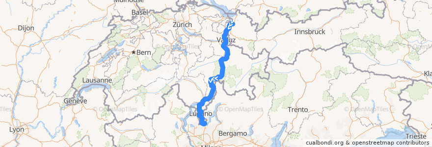 Mapa del recorrido Flixbus N76: München ZOB => Turin, Vittorio Emanuele de la línea  en Швейцария.