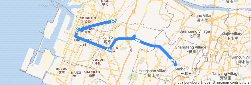 Mapa del recorrido 128路 (往大雅) de la línea  en Taichung.