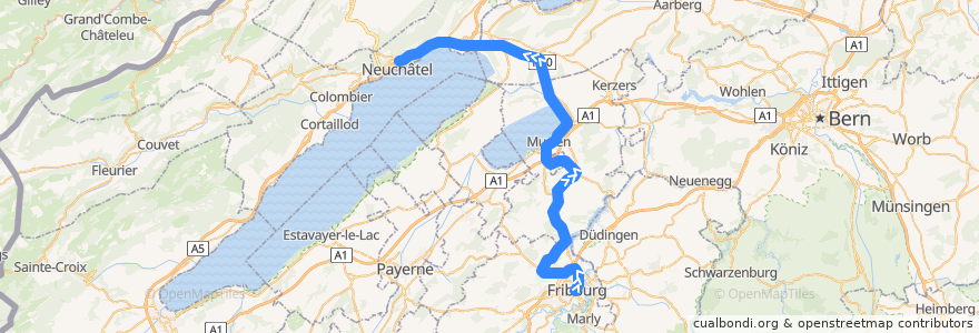 Mapa del recorrido S20: Fribourg => Neuchâtel de la línea  en 瑞士.