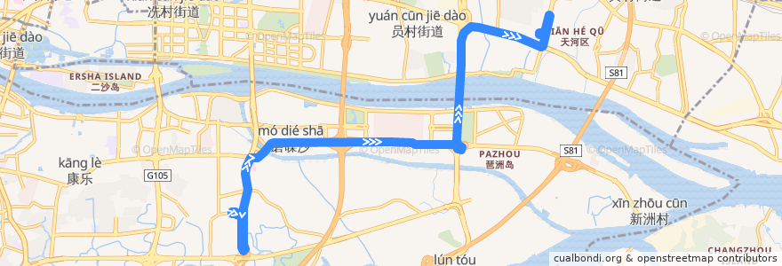 Mapa del recorrido 763路(大塘总站-车陂总站) de la línea  en 광저우시.