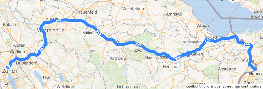 Mapa del recorrido Flixbus X06: Zürich HB (Carpark Sihlquai) => München ZOB de la línea  en سويسرا.