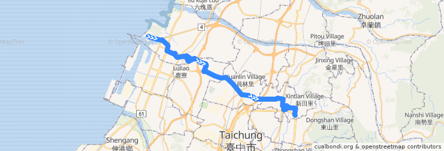 Mapa del recorrido 123路 (往臺中慈濟醫院) de la línea  en 臺中市.