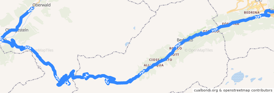 Mapa del recorrido Bus 111: Oberwald => Airolo de la línea  en 瑞士.