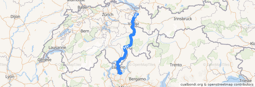 Mapa del recorrido Flixbus 076: München, ZOB => Turin, Vittorio Emanuele de la línea  en Suíça.
