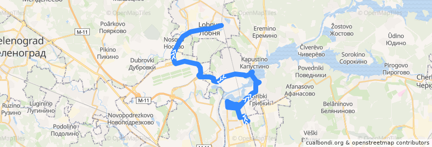 Mapa del recorrido Автобус 38: Платформа Долгопрудная - Станция Лобня de la línea  en Oblast de Moscou.
