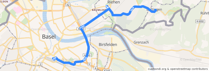 Mapa del recorrido Bus 42: Basel Bahnhof SBB => Bettingen Dorf (Direktkurse) de la línea  en Basilea Città.