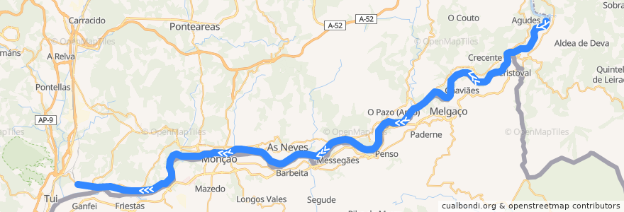 Mapa del recorrido Intercity 00283 Bilbao-Abando → Vigo-Guixar de la línea  en اسپانیا.