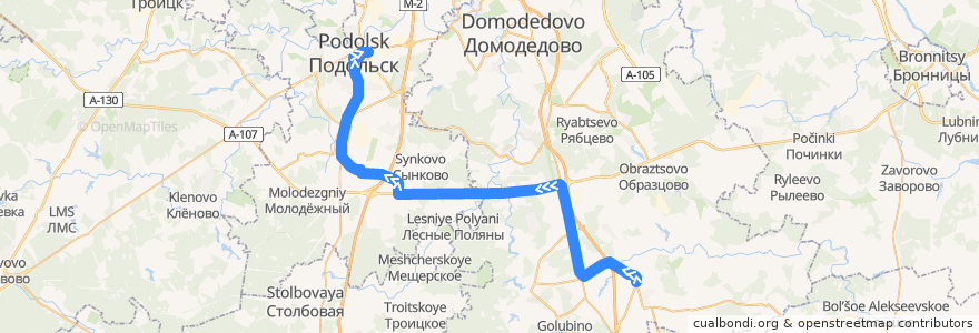 Mapa del recorrido Автобус 67: Станция Барыбино - Станция Подольск de la línea  en Moscow Oblast.