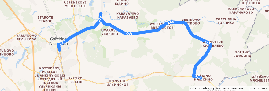 Mapa del recorrido Автобус 41: Кишкино - Введенское - Барыбино de la línea  en Domodedovsky District.