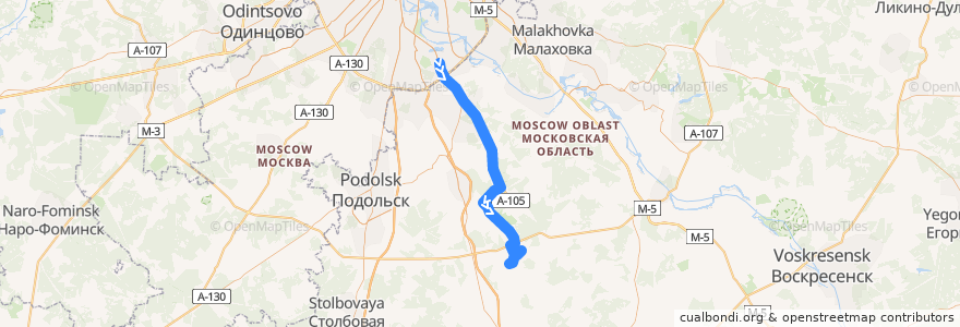 Mapa del recorrido Автобус 404: Метро Домодедовская - Красный Путь de la línea  en Moscow Oblast.