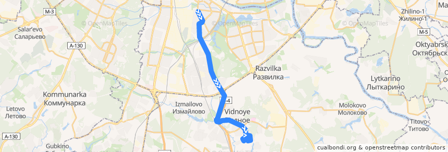 Mapa del recorrido Автобус 1020: Метро Кантемировская - Ермолино de la línea  en 中央联邦管区.