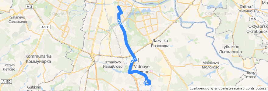 Mapa del recorrido Автобус 1020: Ермолино - Метро "Кантемировская" de la línea  en Distrito Federal Central.