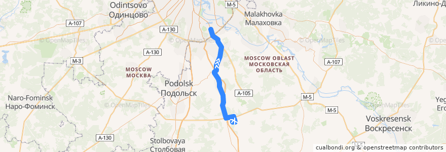Mapa del recorrido Автобус 512: Белые Стобы - Метро Домодедовская de la línea  en استان مسکو.