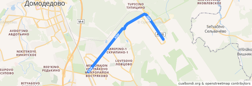 Mapa del recorrido Автобус 52: Платформа Взлётная — Аэропорт Домодедово de la línea  en Domodedovsky District.