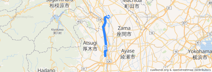 Mapa del recorrido 厚木79系統 de la línea  en Préfecture de Kanagawa.