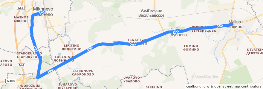 Mapa del recorrido Автобус 35: Михнево - Каширское шоссе - Малино de la línea  en City district Stupino.