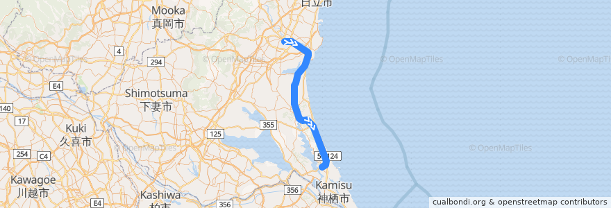 Mapa del recorrido 鹿島臨海鉄道大洗鹿島線（下り） de la línea  en 茨城県.