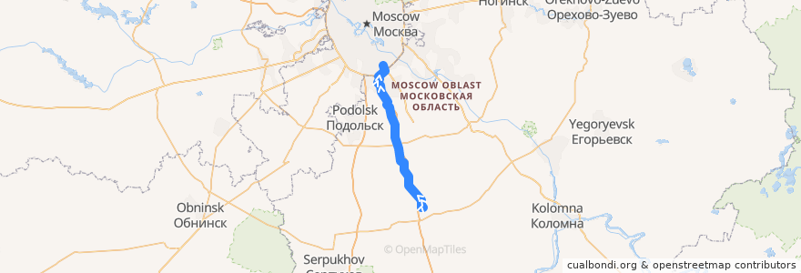 Mapa del recorrido Автобус 1008к: Михнево - Метро Домодедовская de la línea  en محافظة موسكو.