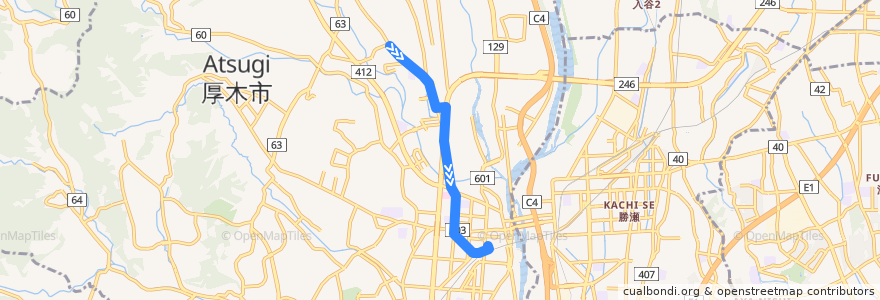 Mapa del recorrido 厚木08系統 de la línea  en Atsugi.