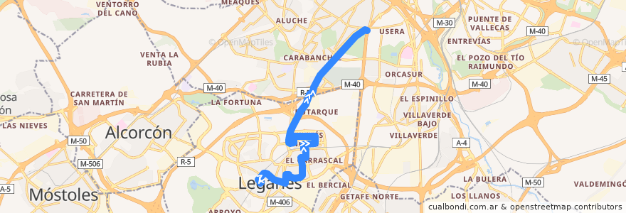 Mapa del recorrido Bus 480: Leganés Central - Madrid (Plaza Elíptica) de la línea  en Autonome Gemeinschaft Madrid.