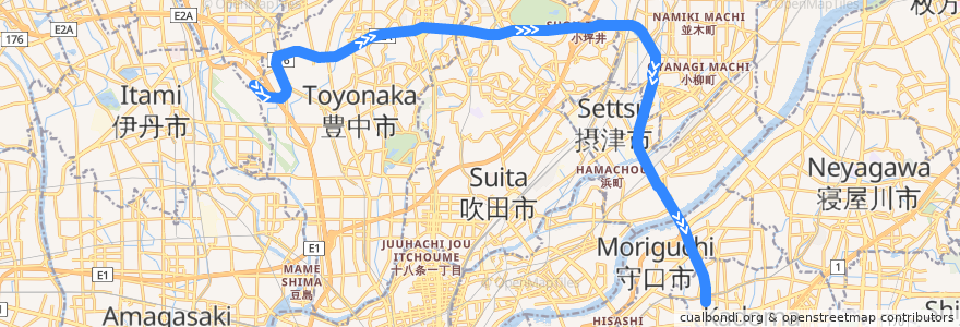 Mapa del recorrido 大阪モノレール本線 de la línea  en Osaka Prefecture.
