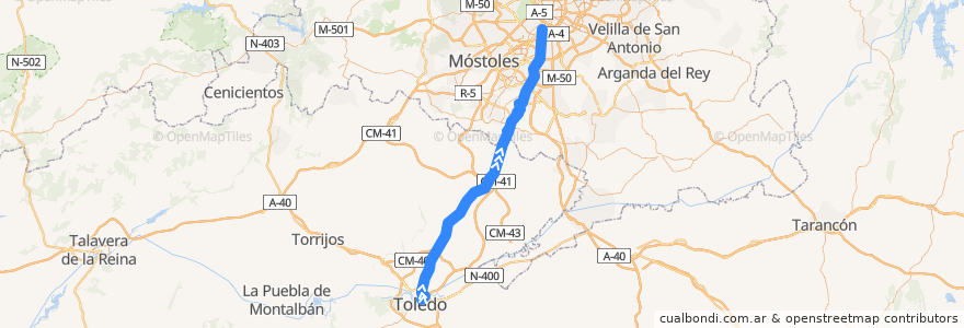 Mapa del recorrido VAC 023: Toledo Madrid de la línea  en Spain.