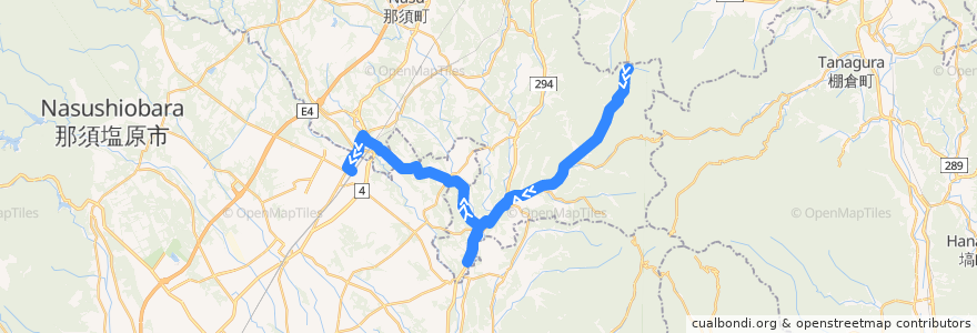 Mapa del recorrido 那須町民バス追分・黒磯駅線 追分⇒伊王野・稲沢⇒黒磯駅 de la línea  en 栃木県.