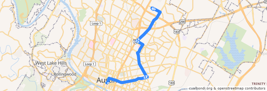 Mapa del recorrido Capital Metro 485 Night Owl Cameron (southbound) de la línea  en Austin.