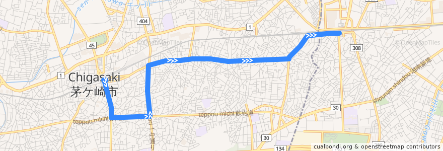 Mapa del recorrido 辻12:茅ヶ崎駅南口=>辻堂駅南口 de la línea  en Тигасаки.