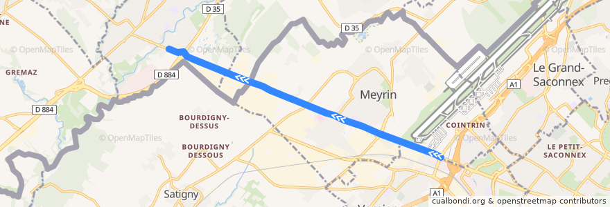 Mapa del recorrido Bus 68: (Blandonnet) → CERN → St-Genis → (Thoiry) de la línea  en Ginebra.