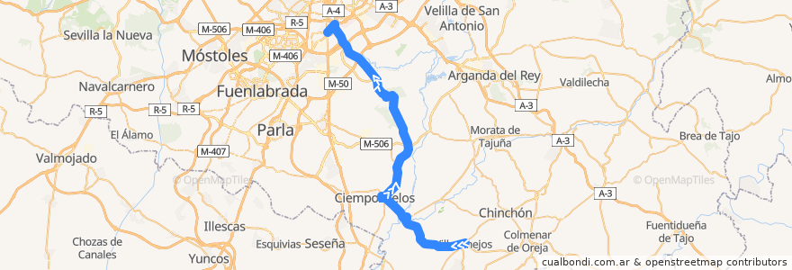Mapa del recorrido Bus 415: Villaconejos - San Martín de la Vega - Madrid de la línea  en Community of Madrid.