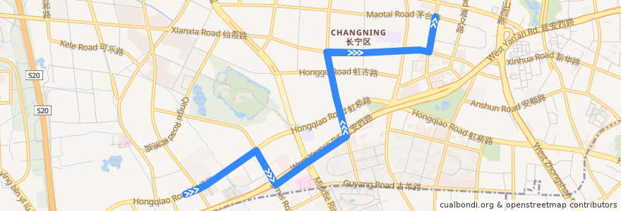 Mapa del recorrido 519 航华新村-安化路凯旋路 de la línea  en شانگهای.