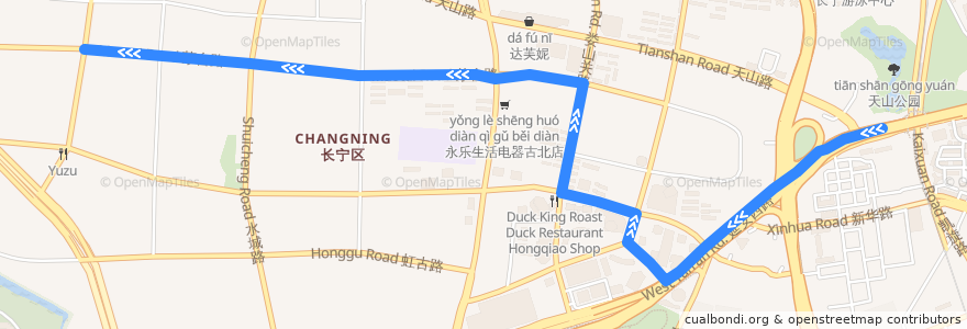Mapa del recorrido 1251 凯旋路-水城路仙霞路 de la línea  en Distretto di Changning.