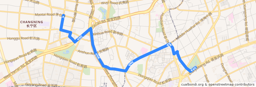 Mapa del recorrido 72日晖新村-茅台路威宁路 de la línea  en Shanghai.