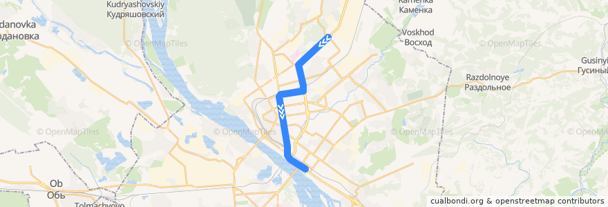 Mapa del recorrido Троллейбус 13: Учительская улица - Речной Вокзал de la línea  en Новосибирск.