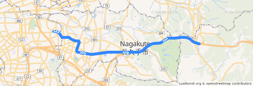 Mapa del recorrido 愛知高速交通株式会社 Linimo 藤が丘 - 八草 de la línea  en 長久手市.
