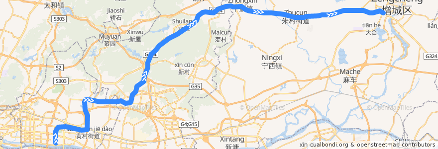 Mapa del recorrido 广州地铁21号线（员村→增城广场） de la línea  en 广州市.