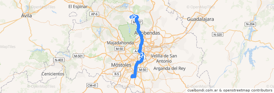 Mapa del recorrido C-4b. Colmenar Viejo → Sol → Parla de la línea  en Comunidad de Madrid.