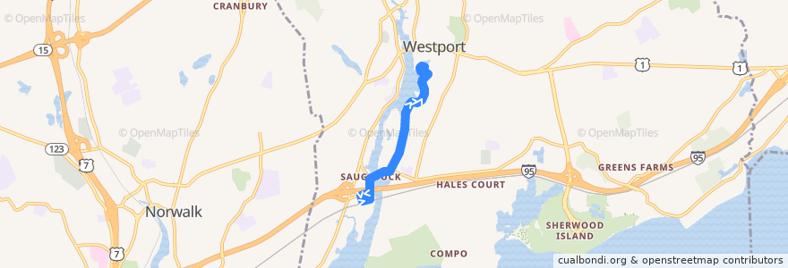 Mapa del recorrido NTD Imperial Avenue Shuttle de la línea  en Fairfield County.