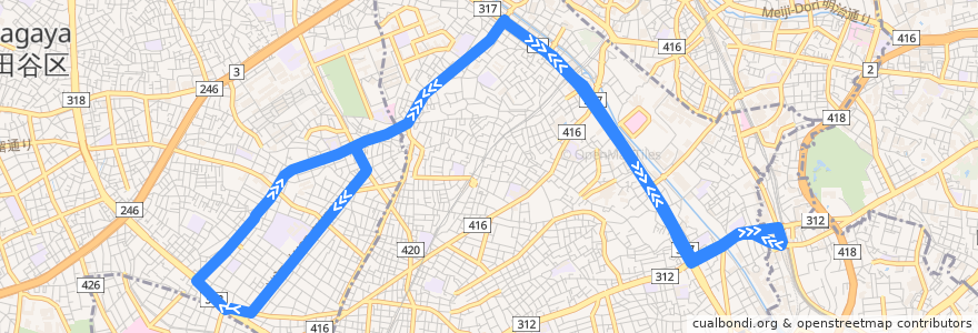 Mapa del recorrido 野沢線 de la línea  en 東京都.