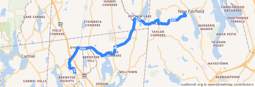 Mapa del recorrido HARTransit 14 New Fairfield-Southeast Shuttle de la línea  en Stati Uniti d'America.