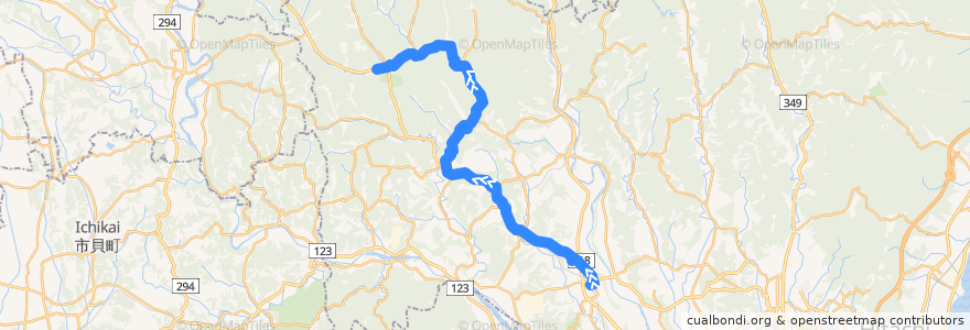 Mapa del recorrido 茨城交通バス 大宮駅⇒済生会病院・美和ささの湯⇒道の駅北斗星 de la línea  en Hitachiomiya.