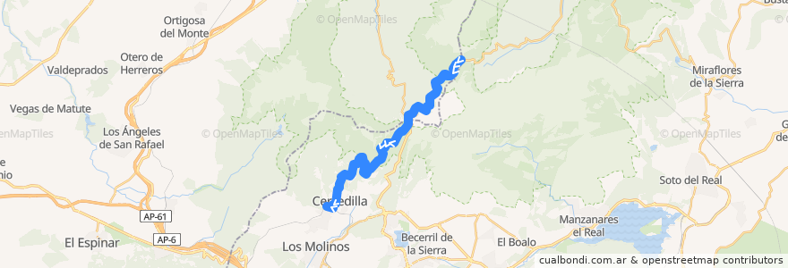 Mapa del recorrido C-9. Cotos → Cercedilla de la línea  en Espanha.